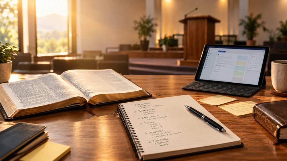 Cómo preparar un sermón paso a paso: Biblia abierta con bosquejo de sermón y método expositivo completo